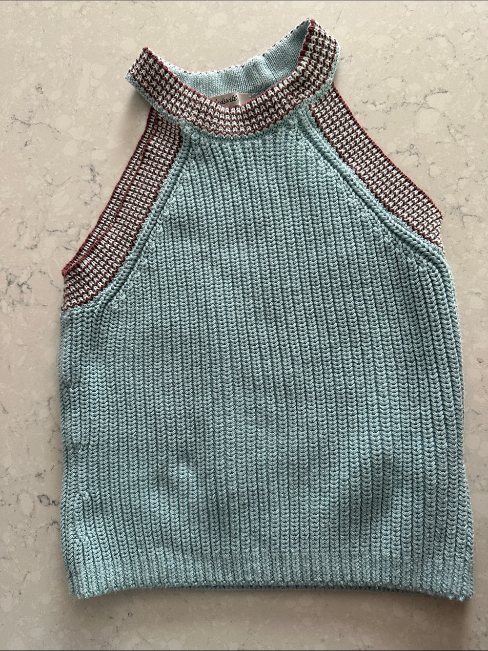 Madewell Light Blue Knit Sleeveless Sweater Tank with Contrast Trim